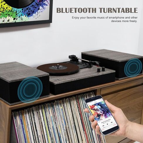 MPK Bluetooth Record Player ، نظام HIFI Durntable مع مكبرات صوت رفك الكتب ، دوار الفينيل ثلاثي السرعة فينيل لسجلات الفينيل مع تشغيل لاسلكي وتوقف تلقائي ، خشب أصفر ، in Saudi Arabia