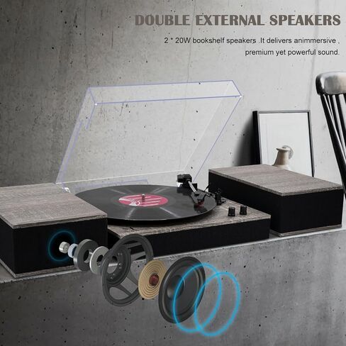 MPK Bluetooth Record Player ، نظام HIFI Durntable مع مكبرات صوت رفك الكتب ، دوار الفينيل ثلاثي السرعة فينيل لسجلات الفينيل مع تشغيل لاسلكي وتوقف تلقائي ، خشب أصفر ، in Saudi Arabia