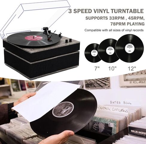 MPK Bluetooth Record Player ، نظام HIFI Durntable مع مكبرات صوت رفك الكتب ، دوار الفينيل ثلاثي السرعة فينيل لسجلات الفينيل مع تشغيل لاسلكي وتوقف تلقائي ، خشب أصفر ، in Saudi Arabia