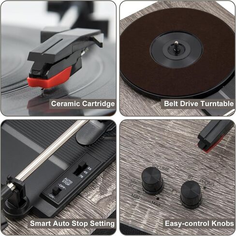 MPK Bluetooth Record Player ، نظام HIFI Durntable مع مكبرات صوت رفك الكتب ، دوار الفينيل ثلاثي السرعة فينيل لسجلات الفينيل مع تشغيل لاسلكي وتوقف تلقائي ، خشب أصفر ، in Saudi Arabia