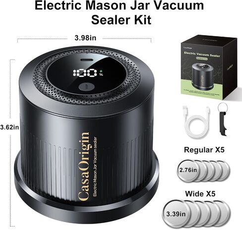 Electric Mason Jar Vacuum Sealer Kit with 10 Canner lids and Can Opener for Regular and Wide Mouth Jars in Saudi Arabia