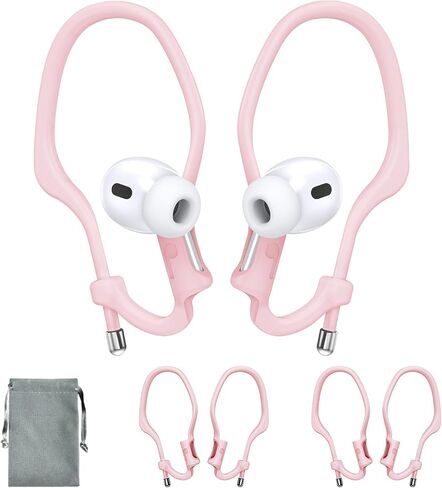 2 Pairs AirPods Ear Hooks for AirPods 4, 3, 2 & 1, AirPods Pro 2, AirPods Pro, [Adjustable] [Silicone] Upgraded Anti Slip Clip Grip [Added Velvet Storage Pouch] for Running Sports – White in Saudi Arabia