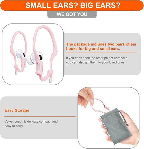 2 Pairs AirPods Ear Hooks for AirPods 4, 3, 2 & 1, AirPods Pro 2, AirPods Pro, [Adjustable] [Silicone] Upgraded Anti Slip Clip Grip [Added Velvet Storage Pouch] for Running Sports – White in Saudi Arabia