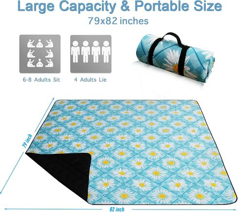 Picnic Blanket Extra Large(79" x 82"), 3-Layer Thickening Camping Blanket, Machine Washable Outdoor Blanket, Wear-Resistant, Soft and Comfortable, Sandproof Beach Mat for Beach, Park, Lawn in Saudi Arabia