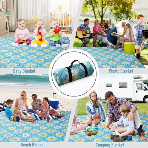 Picnic Blanket Extra Large(79" x 82"), 3-Layer Thickening Camping Blanket, Machine Washable Outdoor Blanket, Wear-Resistant, Soft and Comfortable, Sandproof Beach Mat for Beach, Park, Lawn in Saudi Arabia