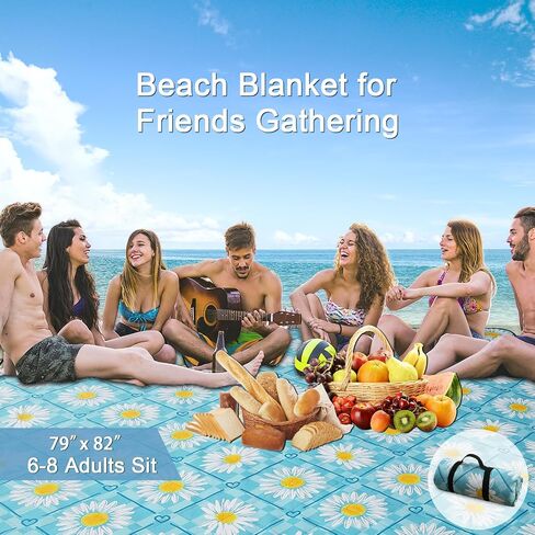 Picnic Blanket Extra Large(79" x 82"), 3-Layer Thickening Camping Blanket, Machine Washable Outdoor Blanket, Wear-Resistant, Soft and Comfortable, Sandproof Beach Mat for Beach, Park, Lawn in Saudi Arabia