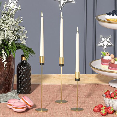 French Gold Candlestick Holders for Taper Candles, Modern Candle Stick Holders Decor, Taper Candle Holders for Table Mantel Wedding Dinning Anniversary (French Gold with Black, Set of 6) in Saudi Arabia
