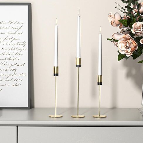 French Gold Candlestick Holders for Taper Candles, Modern Candle Stick Holders Decor, Taper Candle Holders for Table Mantel Wedding Dinning Anniversary (French Gold with Black, Set of 6) in Saudi Arabia
