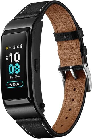 18mm Quick Release Leather Watch Band for Huawei Talkband B5, Huawei Watch, Withings Activite, Nokia, Fossil, LG, Asus Smart Watch Replacement Band Mens Womens Wrist Band Bracelet, Black in Saudi Arabia
