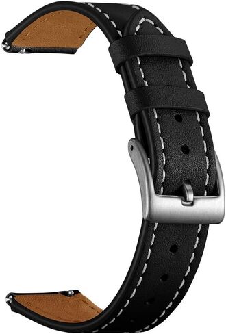 18mm Quick Release Leather Watch Band for Huawei Talkband B5, Huawei Watch, Withings Activite, Nokia, Fossil, LG, Asus Smart Watch Replacement Band Mens Womens Wrist Band Bracelet, Black in Saudi Arabia