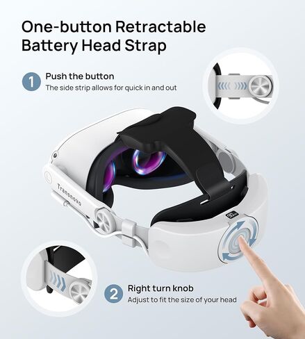 TRANSNOVO Compatible with Oculus Quest 2 6000mAh Battery Head Strap, One-Button Retractable Design,Quest 2 Accessories for Meta Quest 2 Head Strap in Saudi Arabia