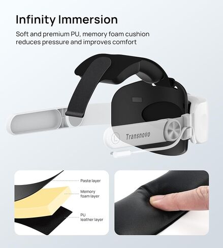 TRANSNOVO Compatible with Oculus Quest 2 6000mAh Battery Head Strap, One-Button Retractable Design,Quest 2 Accessories for Meta Quest 2 Head Strap in Saudi Arabia