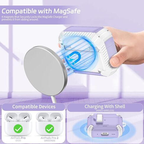 بالنسبة إلى Airpods Pro 2 Case 【مع حامل الهاتف غير المرئي】 حالة قفل آمنة متوافقة مع Magsafe ، وعلاب Apple Airpods Pro 2nd/1st Generation مع Cleaner و Key-Chain ، فتح تلقائي in Saudi Arabia