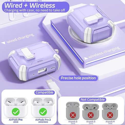 بالنسبة إلى Airpods Pro 2 Case 【مع حامل الهاتف غير المرئي】 حالة قفل آمنة متوافقة مع Magsafe ، وعلاب Apple Airpods Pro 2nd/1st Generation مع Cleaner و Key-Chain ، فتح تلقائي in Saudi Arabia