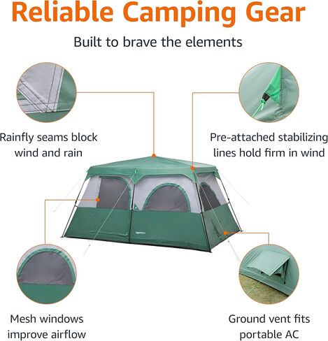 Amazon Basics Instant Camping Tent with Rainfly, Weather-Resistant, Quick Setup in Saudi Arabia