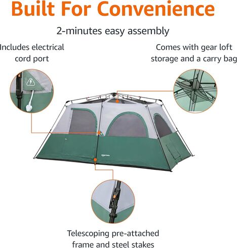 Amazon Basics Instant Camping Tent with Rainfly, Weather-Resistant, Quick Setup in Saudi Arabia