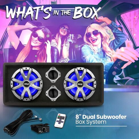 PyleUsa 8" Dual Subwoofer Box System - 400-Watt Slim Mount Truck Audio Subwoofer Box - Rear Vented Design with Built-in Illuminating LED Lights, 2x400 Watts Max Power in Saudi Arabia