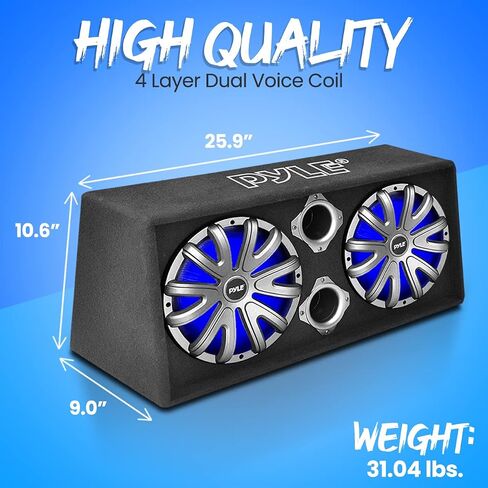 PyleUsa 8" Dual Subwoofer Box System - 400-Watt Slim Mount Truck Audio Subwoofer Box - Rear Vented Design with Built-in Illuminating LED Lights, 2x400 Watts Max Power in Saudi Arabia