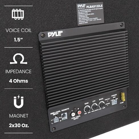 PyleUsa 8" Dual Subwoofer Box System - 400-Watt Slim Mount Truck Audio Subwoofer Box - Rear Vented Design with Built-in Illuminating LED Lights, 2x400 Watts Max Power in Saudi Arabia