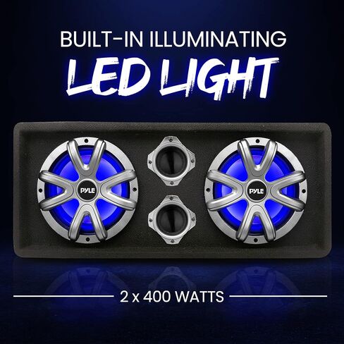 PyleUsa 8" Dual Subwoofer Box System - 400-Watt Slim Mount Truck Audio Subwoofer Box - Rear Vented Design with Built-in Illuminating LED Lights, 2x400 Watts Max Power in Saudi Arabia