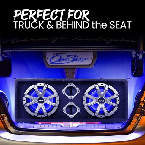 PyleUsa 8" Dual Subwoofer Box System - 400-Watt Slim Mount Truck Audio Subwoofer Box - Rear Vented Design with Built-in Illuminating LED Lights, 2x400 Watts Max Power in Saudi Arabia