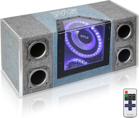 PyleUsa 8" Dual Subwoofer Box System - 400-Watt Slim Mount Truck Audio Subwoofer Box - Rear Vented Design with Built-in Illuminating LED Lights, 2x400 Watts Max Power in Saudi Arabia