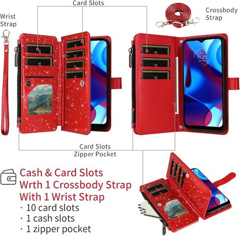 Asuwish Phone Case for Motorola Moto G Pure 2021 Wallet Cell Cover with Tempered Glass Screen Protector Strap Glitter Zipper Flip Credit Card Holder MotoGPure MotoG GPure XT2163DL 6.5 Women Rose Gold in Saudi Arabia