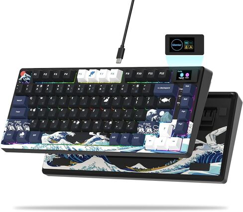 Womier S-K80 75% Keyboard with Color Multimedia Display Mechanical Gaming Keyboard, Wired Hot Swappable Gasket Mount RGB Custom Key Board, Pre-lubed Stabilizer for Mac/Win, Black Kanagawa in Kuwait