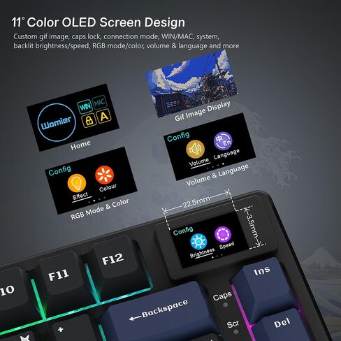 Womier S-K80 75% Keyboard with Color Multimedia Display Mechanical Gaming Keyboard, Wired Hot Swappable Gasket Mount RGB Custom Key Board, Pre-lubed Stabilizer for Mac/Win, Black Kanagawa in Kuwait
