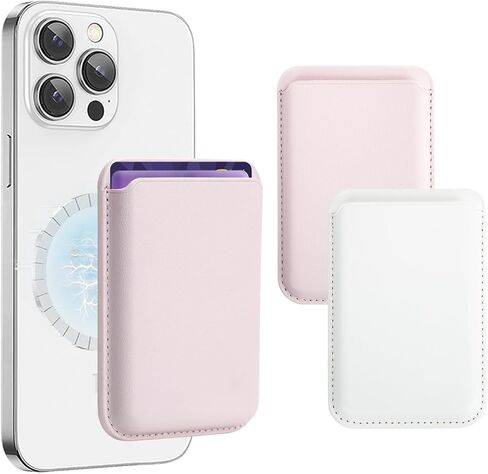 [2 Pack] Magnetic Wallet with Magsafe, Leather Phone Wallet Slim Card Holder Phone Pocket Cards Sleeves Stick on Phone Compatible with iPhone 15 14 13 12 Pro/Pro Max/Plus/Mini (White and Blue) in Saudi Arabia