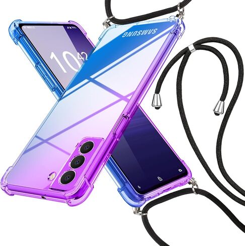 for Galaxy S22 Case,with Adjustable Lanyard Neck Strap,Gradient,Soft TPU,Cover Shockproof Bumper Cushion Case for Galaxy S22,Pink/Gold,MDM-DSJB-07-03 in Saudi Arabia