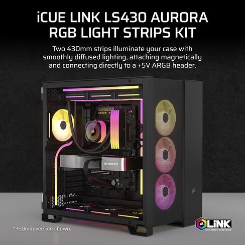 CORSAIR iCUE Link LS350 Aurora RGB Light Strips 350mm Kit – 2X Magnetic Diffused Individually Addressable RGB LED Strips – iCUE Link Adapter and ARGB to iCUE 3-Pin Adapter Cable Included in Saudi Arabia