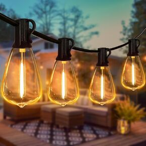 Ollny 50FT Outdoor String Lights, Shatterproof Connectable Patio Lights with 25+2 Spare ST38 Vintage Bulbs, 2200K Warm White Waterproof Outside Hanging Lights for Camping Yard Gazebo Porch Balcony