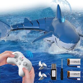 Remote Control Shark Toys for Boys Kids, 1:18 Scale High Simulation Shark for Pool, 2.4Ghz Electric RC Shark Boat Fish Toys with Light & Spray, Toy Shark Gifts for 6 7 8 9 Year olds Kid Boys Girls