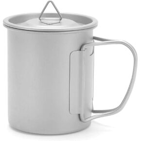 Titanium Camping Mug 400ml/13.5oz Lightweight Titanium Pot with Lid Foldable Handle Tea Cup Coffee for Outdoor Backpacking Hiking Traveling Picnic