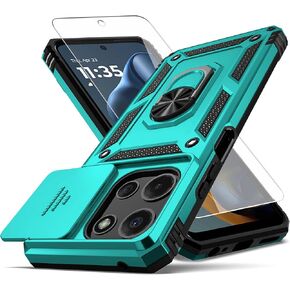 for Moto G 5G 2025 Case,with Camera Lens Cover HD Screen Protector,[Military Grade] Car Mount Kickstand Shockproof Protective Case for Motorola G 5G 2025, Black