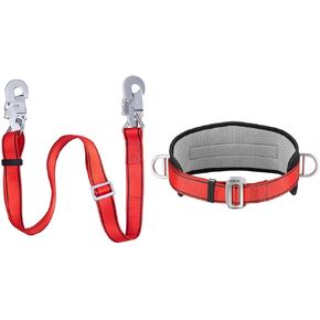 Hunting Safety Belt with Adjustable Lanyard, Safety Climbing Belt with Waist Pad and 2 D Rings, Safety Belt Kit Personal Portable Protective Equipment