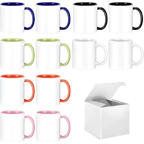 TANGLONG Sublimation Mugs 11 oz Set of 12 Sublimation Blank Bulk Coffee Mugs Coffee Cups Tazas Para Sublimar 6 Assorted Colors