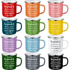 Maxcheck 24 Pcs Thank You Gifts 12 oz Enamel Mugs Bulk Employee Appreciation Gifts Coffee Mugs Bulk Enamel Coffee Mugs with Handle Motivational Enamel Mug Bulk for Coworkers Teacher Friends