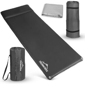 Throntrax Camping Sleeping Pad - Ultralight Camping Mat with Pillow Built-in - 3.1" Thick | Self-Inflating & Suitable for All Seasons - Compact Sleeping Pad for Camping - Green