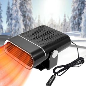 Car Heater Portable Car Windshield Defogger and Defroster, 12V Car Heater That Plugs Into Cigarette Lighter, 2 In1 Fast Heating & Cooling Fan (Black-A)