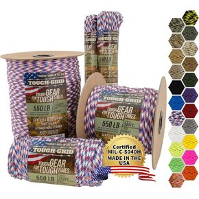 TOUGH-GRID Premium Camo Green Paracord 550 lbs Made in USA Outdoor Survival Nylon Rope Tactical Heavy Duty Strands Parachute Cord Used by US Military 1 Type III Mil-Spec