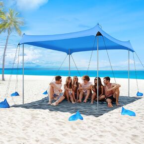 Beach Tent Sun Shelter, 10 x 10 FT Beach Canopy Tent Sun Shade Heavy Duty, UPF50+ Beach Tent Canopy with 8 Sandbags & 4 Stability Poles, Outdoor Beach Tent for Beach Camping Fishing, Sky Blue in Kuwait