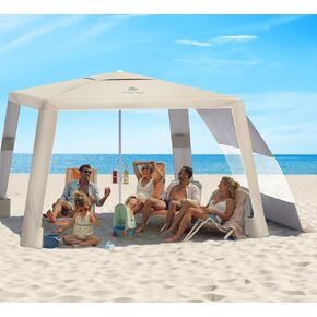 Rhino Valley Beach Cabana, 8 × 8FT Foldable Beach Tent with Cup Holder, Beach Canopy Easy Setup with UPF50+ Protection, Windproof Stable Beach Tent, Portable Beach Cabana Tent for Beach Camping