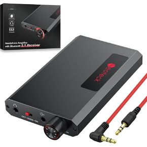 Neoteck Portable 3.5mm Headphone Amplifier with Bluetooth 5.1 Receiver, Bass Boost Switch, 16-300 Ohm HiFi Earphone Amp, Aluminum Matte Surface