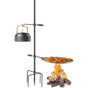 CANDANA Campfire Grill Grate with Keetle Hook Camp Fire Pit Cooking Equipment 360° Rotatable Swivel for Outdoor Camping BBQ Heavy Duty Fireplace Firepit Grilling Parts