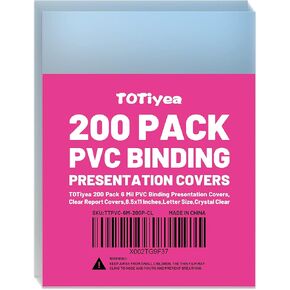 TOTiyea 200 Pack 8 Mil PVC Binding Presentation Covers, Clear Report Covers for Binding,8.5x11 Inches,Letter Size