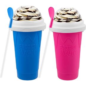 2PCS Slushie Maker Cup,DIY Magic Quick Frozen Smoothies Cup for Homemade Milk Shake Ice Cream Maker, Cooling Cup, Double Layer Squeeze Slushy Maker Cup,Birthday Funny Gifts for Friends &Family