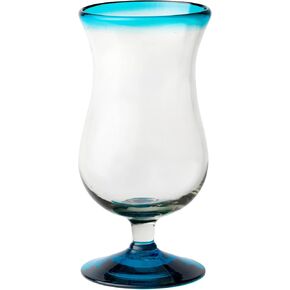 10 Strawberry Street Aqua Rim Stemless Wine Handblown Mexican Glass, Set of 6