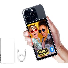 CP5 Lite 5" 1080P Selfie Monitor Screen for iPhone Andriod Phone Vlog Back Rear Camera Mirror, 50M RangeOne Click Connection, with Magnetic White Case